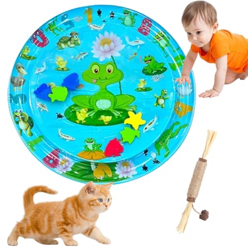 HOPASRISEE Sensorische Wassermatte FüR Katzen, Wassermatte Katze, Wassermatte FüR Katzen, Matte Katze, Interaktives Katzenspielzeug - Katzenspielzeug FüR Gelangweilte Hauskatzen (65CM rund,D) von HOPASRISEE