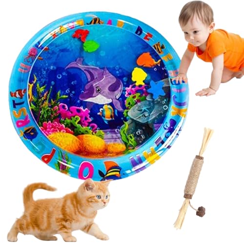 HOPASRISEE Sensorische Wassermatte FüR Katzen, Wassermatte Katze, Wassermatte FüR Katzen, Matte Katze, Interaktives Katzenspielzeug - Katzenspielzeug FüR Gelangweilte Hauskatzen (65CM rund,E) von HOPASRISEE