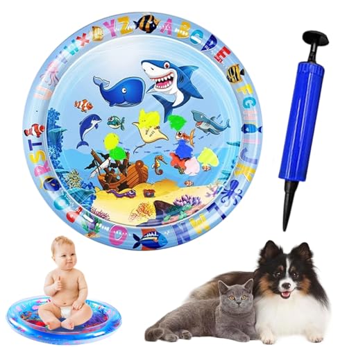 HOPASRISEE Wassermatte Katzen Kratzfest, Hunde-Katzen Spiel & Kühl Wassermatte, Kühlmatte Katze Mit Eine Fahrradpumpe Kratzfest, Sommer Aufblasbare Sensorische Wasserspielmatte (A,65CM) von HOPASRISEE