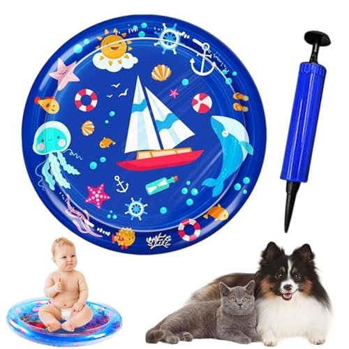 HOPASRISEE Wassermatte Katzen Kratzfest, Hunde-Katzen Spiel & Kühl Wassermatte, Kühlmatte Katze Mit Eine Fahrradpumpe Kratzfest, Sommer Aufblasbare Sensorische Wasserspielmatte (B,65CM) von HOPASRISEE