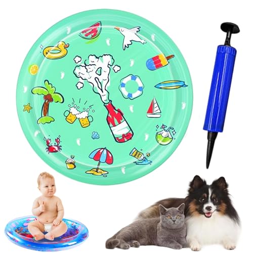HOPASRISEE Wassermatte Katzen Kratzfest, Hunde-Katzen Spiel & Kühl Wassermatte, Kühlmatte Katze Mit Eine Fahrradpumpe Kratzfest, Sommer Aufblasbare Sensorische Wasserspielmatte (C,65CM) von HOPASRISEE
