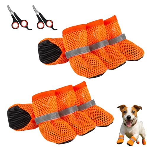 Pfotix Atmungsaktive Mesh-Hundeschuhe für Sommerabenteuer, Hundeschuhe Pfotenschutz Outdoor, Pfotenschutz Hund Hitze, Schützt die Pfoten Vor Hitze und Unebenem Boden(Orange,2Pcs) von HOPASRISEE
