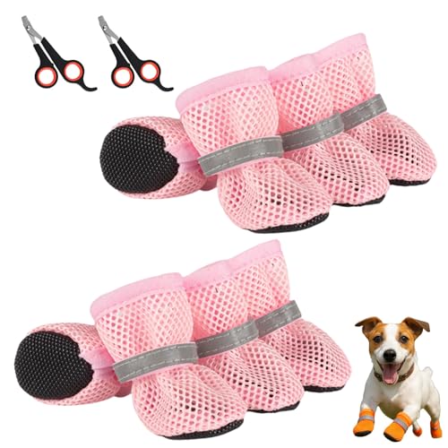 Pfotix Atmungsaktive Mesh-Hundeschuhe für Sommerabenteuer, Hundeschuhe Pfotenschutz Outdoor, Pfotenschutz Hund Hitze, Schützt die Pfoten Vor Hitze und Unebenem Boden(Rosa,2Pcs) von HOPASRISEE