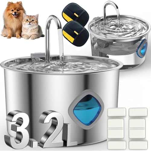 Trinktiger Katzenbrunnen 3.2l/108oz, Nordflow Katzenbrunnen, Katzen Trinkbrunnen Leise - Automatic Katzentrinkbrunnen Mit Wasserstandsfenster, Mehrschichtiges Filtersystem (with 4 Filters) von HOPASRISEE