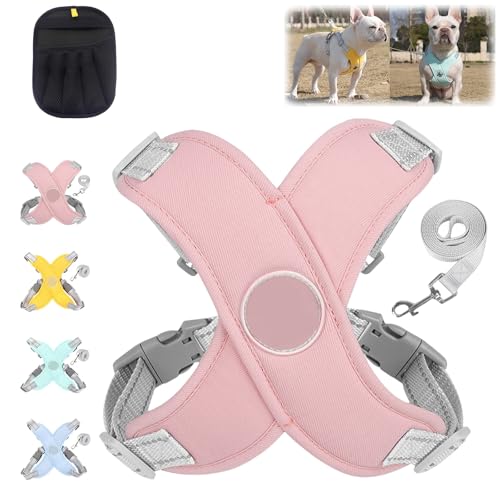 Weiches Hundegeschirr mit Anti-Zug-Komfort, No Pull Dog Harness with Rope, Einstellbar Hundegeschirr Kleine Hunde für Kleine und Mittelgroße Hunde, Nachtreflektierend, Bequemes Wickeln(Rosa,S) von HOPASRISEE