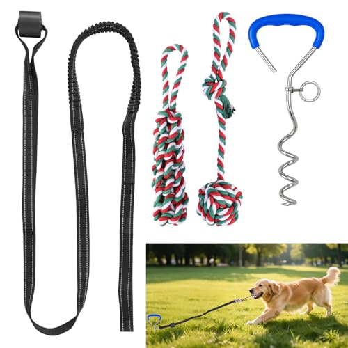 Bungee Tether Tug Outdoor Hundespielzeug mit Pfahl, Tauziehen Hundespielzeug für aggressive Kauer, um sie zu beschäftigen, interaktives Outdoor-Hundespielzeug für große, mittelgroße und kleine Hunde von HOPET