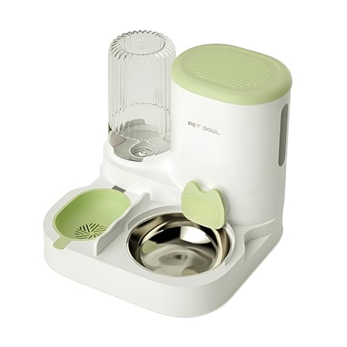 Hopeyhfm Automatischer Futter Wasserspender Katzen, Futterstation Katzen mit Automatischer Wasserflasche 2 In 1, All-in-One 2L Schwerkraftfutterspender für Kleine, Mittelgroße Katzen Hunde (grün) von HOPEYHFM