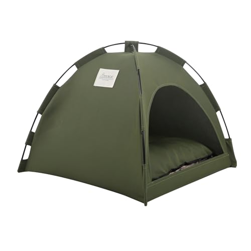 Hopeyhfm Haustier Zelt Outdoor mit doppelseitigem Kissen, Abnehmbar Waschbares Katzenzelthaus, Katzen zeltbett, Tragbar Wasserdichtes Haustierhütte, für Kätzchen, Welpen (Grün,M) von HOPEYHFM