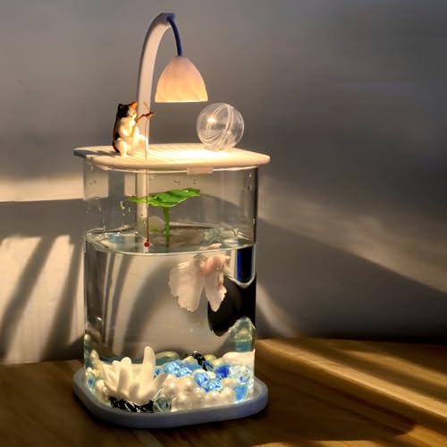 Hopeyhfm Nano-Fischtank-Aquarium, Aquarium Starter Set, Nano-Glas-Aquarium mit Filter, Tag & Nachtlicht LED-Beleuchtung, Süßwasser Aquarium, für DIY kleines Betta-Fischbecken Dekoration (Stil 1) von HOPEYHFM