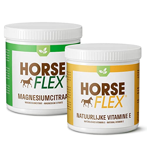 HorseFlex Kombi Deal Magnesium Citrat (1500g) + Natürliches Vitamin E (810g) für Pferde | Zur Unterstützung der Muskeln, Sehnen und Bänder | Sehr gut geeignet für Pferde im Training und Junge Pferde von HORSE FLEX