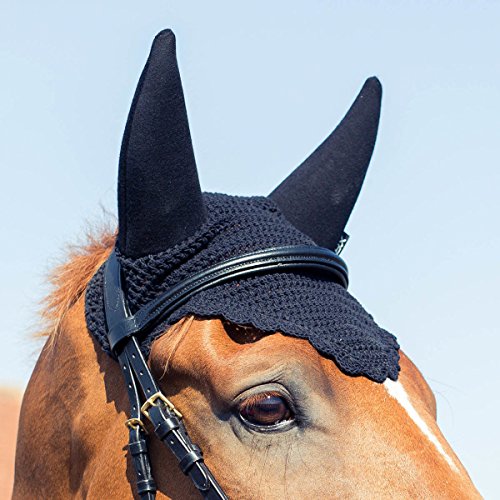 HORZE B Vertigo BVX Raxus Schwarz Handgestricktes gehäkeltes Ohrnetz Gepolsterter Fliegenschleier mit Ohren (Cob) von HORZE