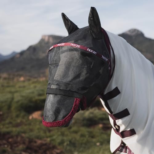 HORZE Fliegenmaske mit Drahtrahmen, weiches Netzgewebe, mit Fleece gefüttert, mit UV-Schutz – Windsor Wine – L von HORZE