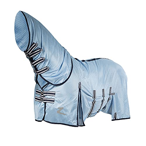 Horze Pferde Fliegendecke Freja, Pferdedecke mit Halsteil und UV Schutz, Blau, 135 von HORZE