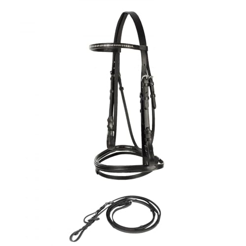 HORZE Pferde Trense Weston, Trensenzaum mit Zügel für Warmblut, Vollblut und Pony, Schwarz, F HORZE Pferde Trense Weston, Trensenzaum mit Zügel für Warmblut, Vollblut und Pony, Schwarz, F von HORZE