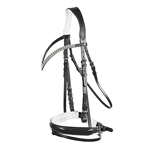 HORZE Trensenzaum Grayson, anatomisches Zaumzeug, Leder Trense für Dressur mit Glitzer, Schwarz, F von HORZE