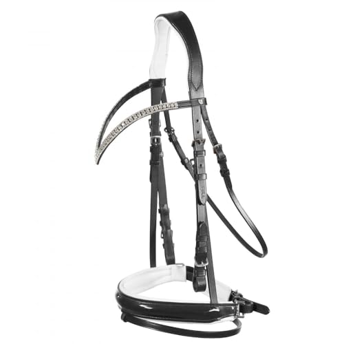 HORZE Trensenzaum Grayson, anatomisches Zaumzeug, Leder Trense für Dressur mit Glitzer, Schwarz, XF von HORZE