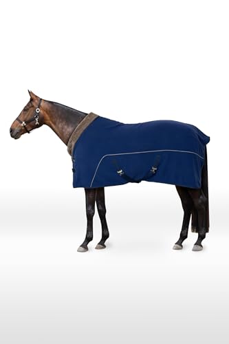 Horze Delemont Fleece Abschwitzdecke – Weiche & Atmungsaktive Pferdedecke mit Doppelschnalle und Schweifriemen, Blau, 125 von HORZE