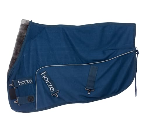 Horze Delemont Fleece Abschwitzdecke – Weiche & Atmungsaktive Pferdedecke mit Doppelschnalle und Schweifriemen, Blau,135 von HORZE