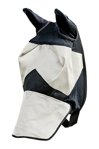 Horze Fliegenhaube für Pferde, Fliegenmaske mit Schutz für Nüstern und Ohren, UV Schutz, Braun, C von HORZE
