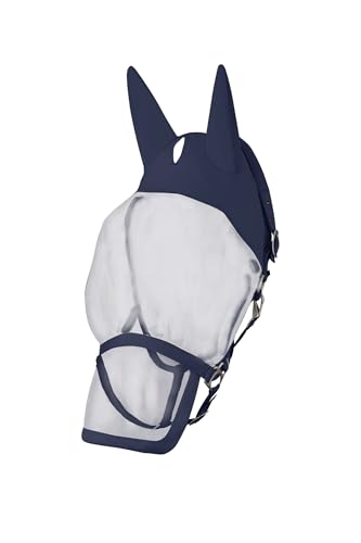 Horze Paso Fino Pferde Halfter mit Integrierter Fliegenmaske – Robustes Halfter mit UV-Schutz, Ohren- & Augenschutz, Blau, P von HORZE