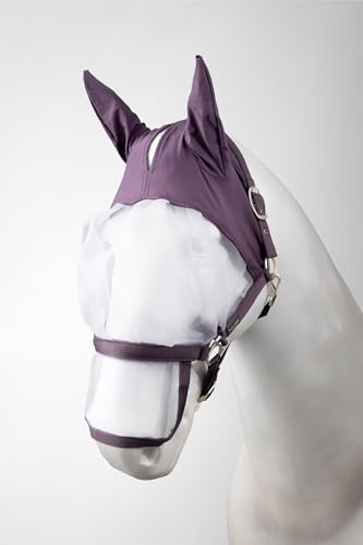 Horze Paso Fino Pferde Halfter mit Integrierter Fliegenmaske – Robustes Halfter mit UV-Schutz, Ohren- & Augenschutz, Dunkellila, C von HORZE