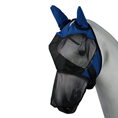 Horze Pferde Fliegenmaske, Fliegenschutz mit UV Schutz, Fliegenmaske mit Ohrenschutz, Blau, L von HORZE