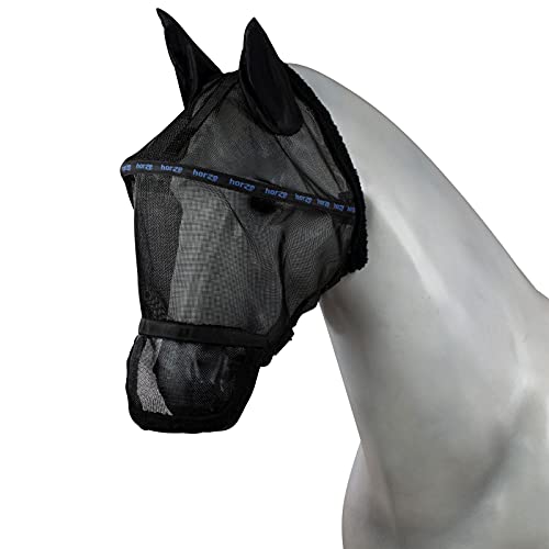 Horze Pferde Fliegenmaske, ausgestellte Fliegenhaube mit Ohren und Nüsternschutz, Schwarz, M von HORZE