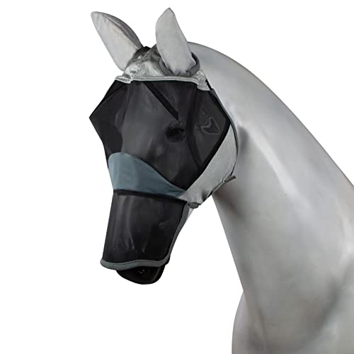Horze Pferde Fliegenmaske Eira, Fliegenhaube mit Ohren und Nüsternschutz, Grau, XF von HORZE