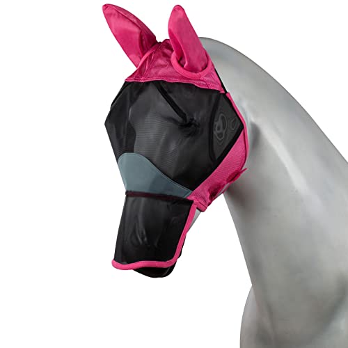 Horze Pferde Fliegenmaske Eira, Fliegenhaube mit Ohren und Nüsternschutz, Rosa, C von HORZE