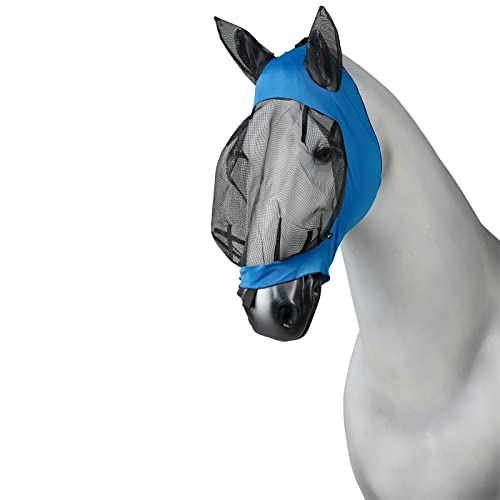 Horze Pferde Fliegenmaske mit Ohren, Stretch Fliegenhaube für Pferd und Pony, Blau, C von HORZE