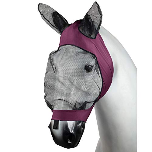 Horze Pferde Fliegenmaske mit Ohren, Stretch Fliegenhaube für Pferd und Pony, Rot, C von HORZE