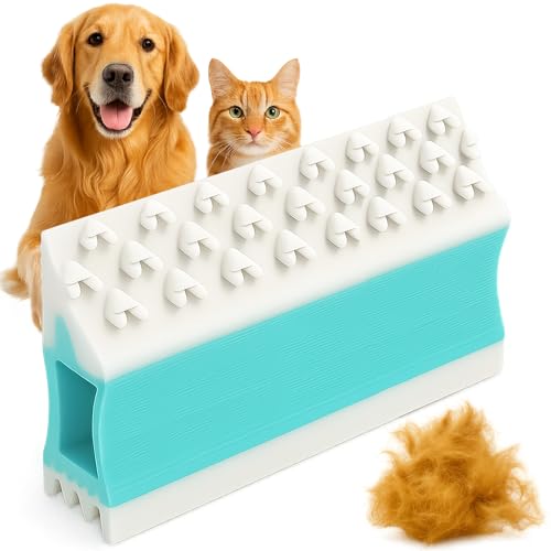 Tierhaarentferner, speziell für die Entfernen von Katzen- und Hundehaaren entwickelt, Geeignet für Oberflächen wie Teppich, Autoinnenräume, Kleidung usw, 4-in-1 Manueller Haarentferner (Blau-Weiß) von HOSDFOIER