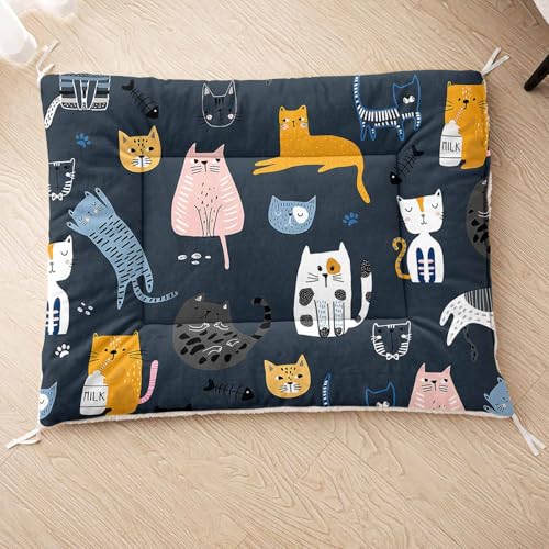HOSIMA Hundebett, Haustiermatte Hundematte mit Cartoon-Aufdruck, Weiche Waschbare Katzenmatte, Unterseite aus Lammfell kann an Haustierbett Gebunden Werden (AH036 M) von HOSIMA