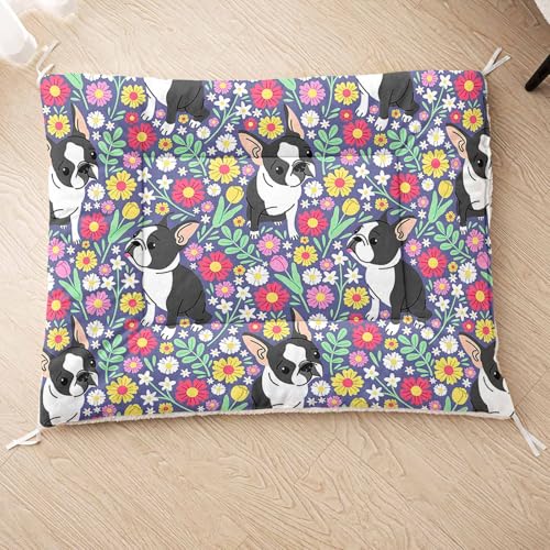 HOSIMA Hundebett, Haustiermatte Hundematte mit Cartoon-Hund-Aufdruck, Weiche Waschbare Katzenmatte, Unterseite aus Lammfell kann an Haustierbett Gebunden Werden (AB002 M) von HOSIMA