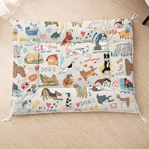 HOSIMA Hundebett, Haustiermatte Hundematte mit Cartoon-Hund-Aufdruck, Weiche Waschbare Katzenmatte, Unterseite aus Lammfell kann an Haustierbett Gebunden Werden (AB003 S) von HOSIMA