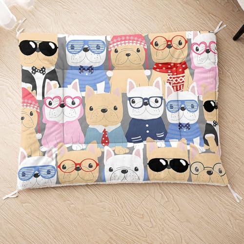 HOSIMA Hundebett, Haustiermatte Hundematte mit Cartoon-Hund-Aufdruck, Weiche Waschbare Katzenmatte, Unterseite aus Lammfell kann an Haustierbett Gebunden Werden (AB040 M) von HOSIMA