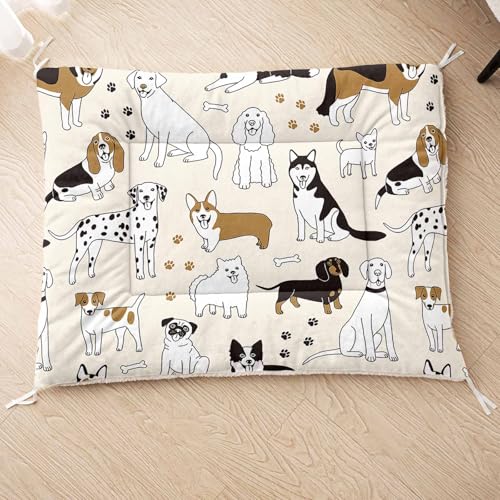 HOSIMA Hundebett, Haustiermatte Hundematte mit Cartoon-Hund-Aufdruck, Weiche Waschbare Katzenmatte, Unterseite aus Lammfell kann an Haustierbett Gebunden Werden (AG005 M) von HOSIMA