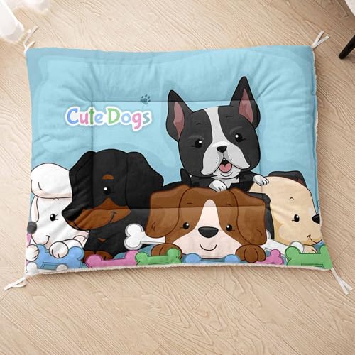 HOSIMA Hundebett, Haustiermatte Hundematte mit Cartoon-Hund-Aufdruck, Weiche Waschbare Katzenmatte, Unterseite aus Lammfell kann an Haustierbett Gebunden Werden (AH010 S) von HOSIMA