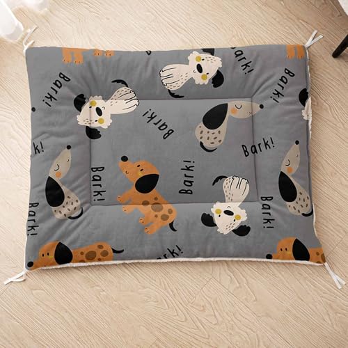 HOSIMA Hundebett, Haustiermatte Hundematte mit Cartoon-Hund-Aufdruck, Weiche Waschbare Katzenmatte, Unterseite aus Lammfell kann an Haustierbett Gebunden Werden (AI005 M) von HOSIMA