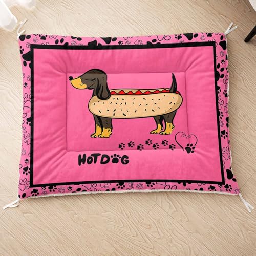 HOSIMA Hundebett, Haustiermatte Hundematte mit Cartoon-Hund-Aufdruck, Weiche Waschbare Katzenmatte, Unterseite aus Lammfell kann an Haustierbett Gebunden Werden (AI006 M) von HOSIMA