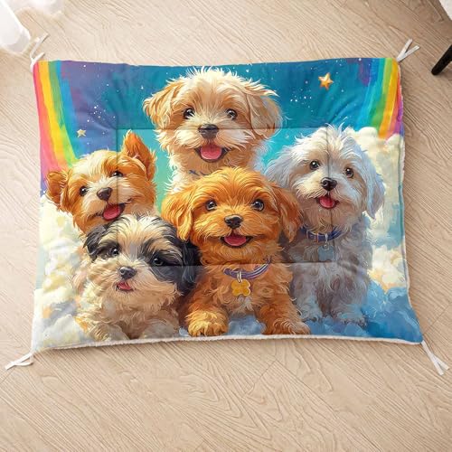 HOSIMA Hundebett, Haustiermatte Hundematte mit Cartoon-Hund-Aufdruck, Weiche Waschbare Katzenmatte, Unterseite aus Lammfell kann an Haustierbett Gebunden Werden (AI010 S) von HOSIMA