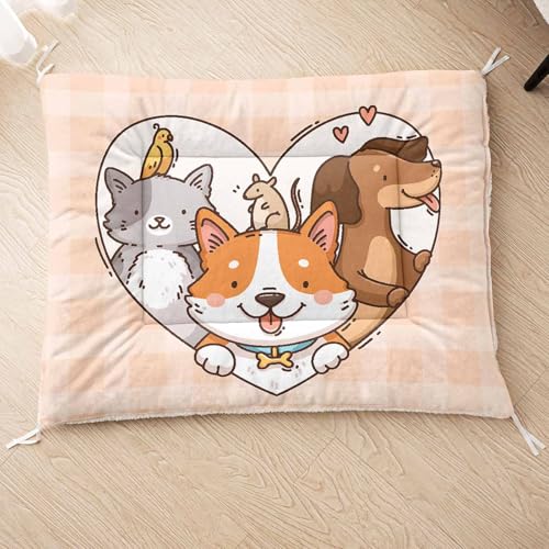 HOSIMA Hundebett, Haustiermatte Hundematte mit Cartoon-Hund-Aufdruck, Weiche Waschbare Katzenmatte, Unterseite aus Lammfell kann an Haustierbett Gebunden Werden (AI011 M) von HOSIMA