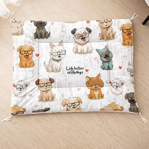 HOSIMA Hundebett, Haustiermatte Hundematte mit Cartoon-Hund-Aufdruck, Weiche Waschbare Katzenmatte, Unterseite aus Lammfell kann an Haustierbett Gebunden Werden (AM002 M) von HOSIMA