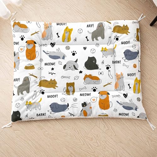 HOSIMA Hundebett, Haustiermatte Hundematte mit Cartoon-Hund-Aufdruck, Weiche Waschbare Katzenmatte, Unterseite aus Lammfell kann an Haustierbett Gebunden Werden (AM003 M) von HOSIMA