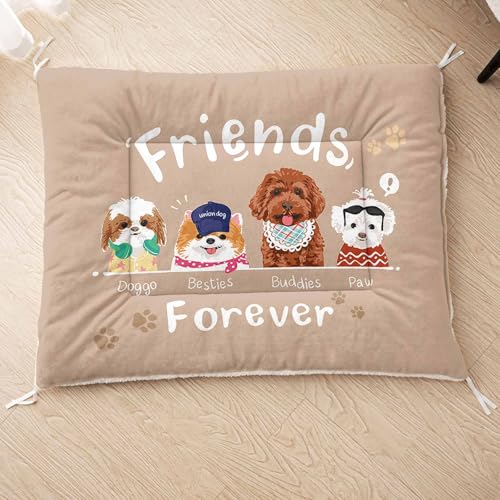 HOSIMA Hundebett, Haustiermatte Hundematte mit Cartoon-Hund-Aufdruck, Weiche Waschbare Katzenmatte, Unterseite aus Lammfell kann an Haustierbett Gebunden Werden (AM006 M) von HOSIMA