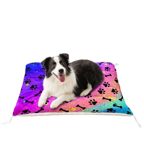 HOSIMA Hundebett, Haustiermatte Hundematte mit Cartoon-Knochen-Aufdruck, Weiche Waschbare Katzenmatte, Unterseite aus Lammfell kann an Haustierbett Gebunden Werden (AB025 S) von HOSIMA