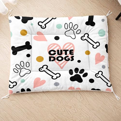 HOSIMA Hundebett, Haustiermatte Hundematte mit Cartoon-Knochen-Aufdruck, Weiche Waschbare Katzenmatte, Unterseite aus Lammfell kann an Haustierbett Gebunden Werden (AC011 M) von HOSIMA