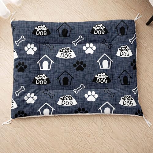 HOSIMA Hundebett, Haustiermatte Hundematte mit Cartoon-Knochen-Aufdruck, Weiche Waschbare Katzenmatte, Unterseite aus Lammfell kann an Haustierbett Gebunden Werden (AE001 S) von HOSIMA