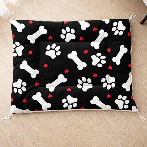 HOSIMA Hundebett, Haustiermatte Hundematte mit Cartoon-Knochen-Aufdruck, Weiche Waschbare Katzenmatte, Unterseite aus Lammfell kann an Haustierbett Gebunden Werden (AE004 M) von HOSIMA