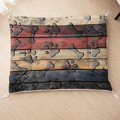 HOSIMA Hundebett, Haustiermatte Hundematte mit Cartoon-Knochen-Aufdruck, Weiche Waschbare Katzenmatte, Unterseite aus Lammfell kann an Haustierbett Gebunden Werden (AE007 M) von HOSIMA